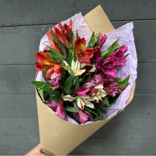 Bouquet of alstroemeria in craft