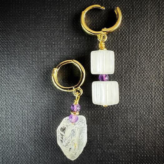 Серьги из кристаллов кварца и селенита, Quartz Selenite