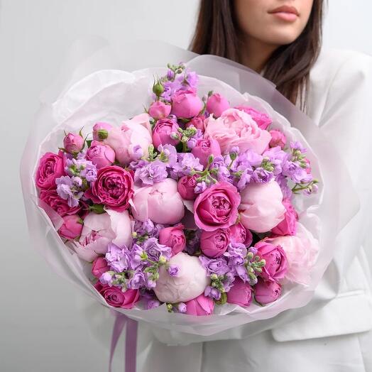 Premium bouquet with peonies and a peony-shaped rose