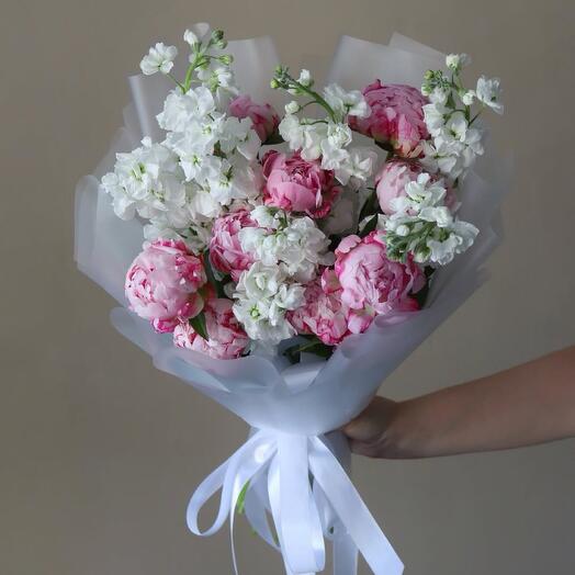Bouquet with peonies and thyme