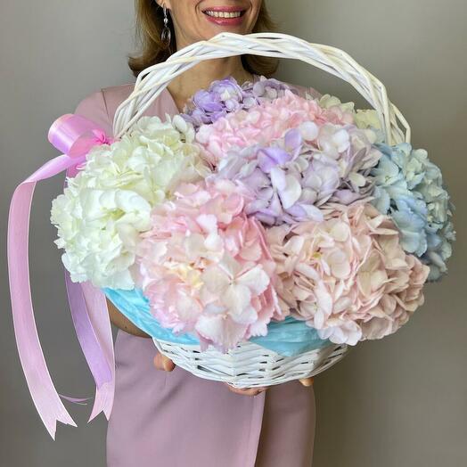 Корзина с гортензиями микс (11)