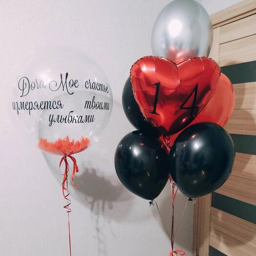 Баблс с красными перьями и фонтаном гелиевых шаров, воздушные гелиевые шары для дочери, дочке, маме, сестре