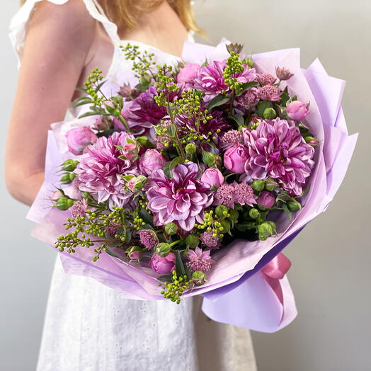 Bouquet with dahlias and roses
