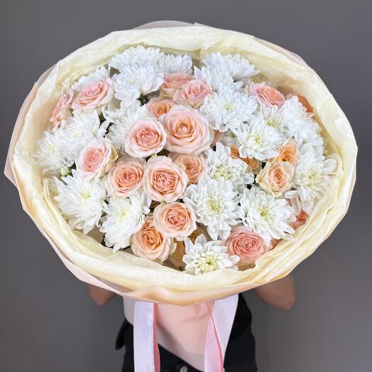 Хризантемы с кустовыми розами 🧡