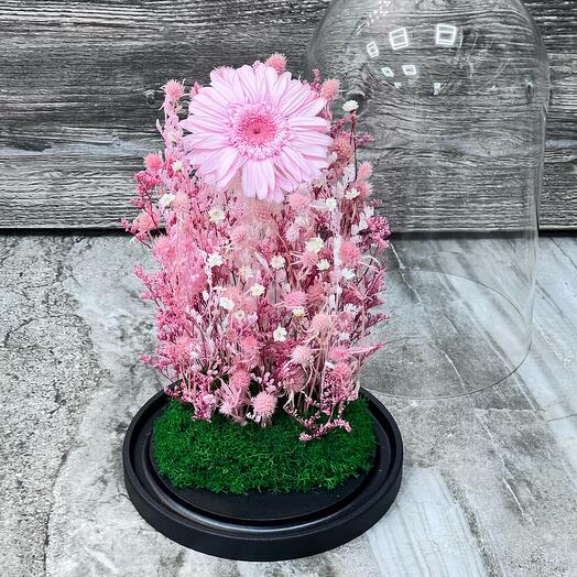 "Gentle Soul" composition of large-flowered pink gerbera - lives for 5 years! 29 cm