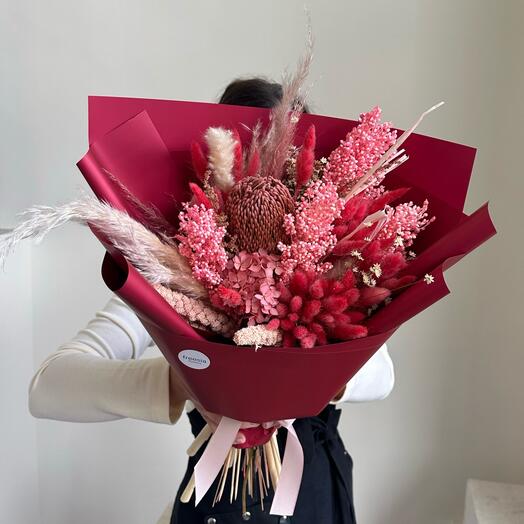 Букет из сухоцветов с банксией и лагурусом 🌸