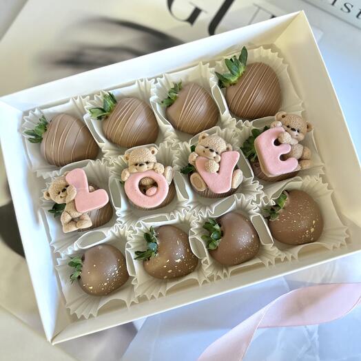 Клубника в шоколаде Мишки LOVE Подарок любимой 14 февраля День влюбленных