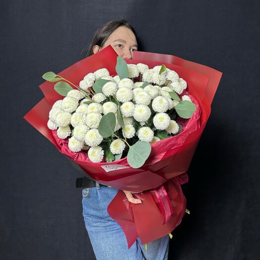 Букет из хризантем «снежные шарики»