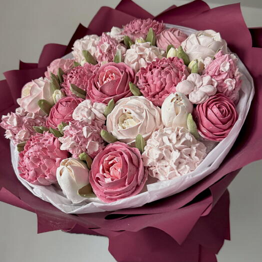 Шикарный бордовый букет зефирных цветов | нежный зефир ручной работе | букет L