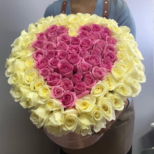 Сердце из роз 101 шт в коробке