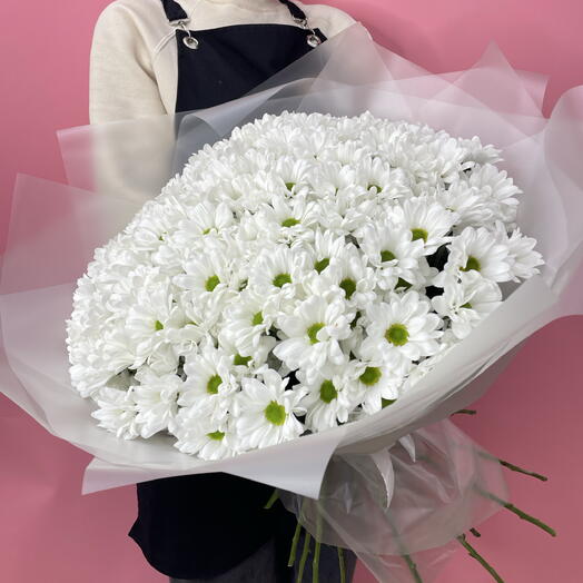 Большой букет белоснежных хризаннтем