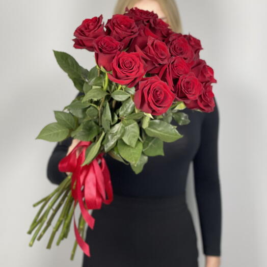 Букет из 15 премиальных бордовых роз 60см (36)