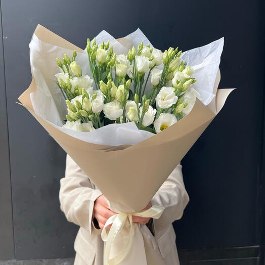 Монобукет из 7 белых эустом "Рассвет"