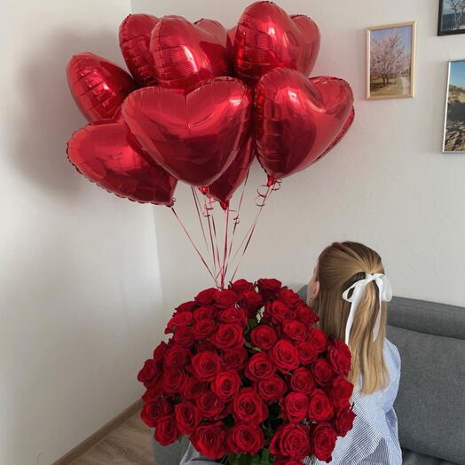 51 🔥красная  роза и шары - сердечко