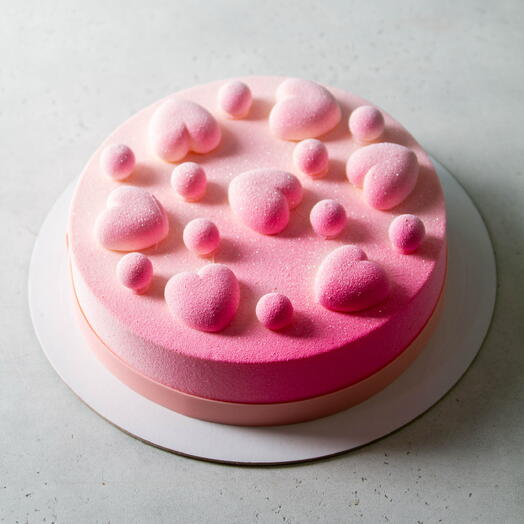 Розовый торт с сердечками, 6-8 порций