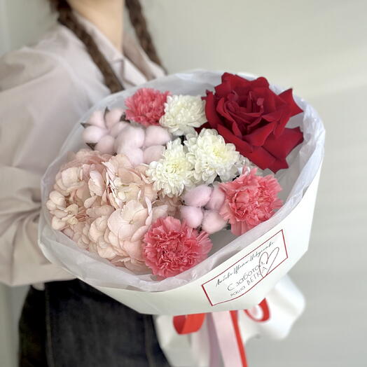 Букет с гортензией и розой ️🌸