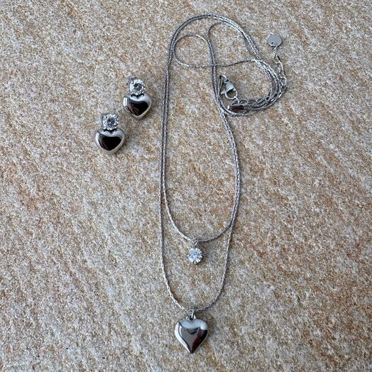 Комплект украшений, цепочка с подвеской сердце с кубическим цирконием