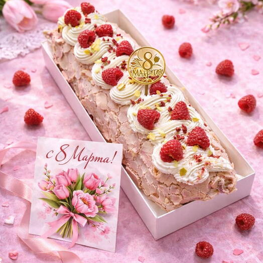 Меренговый рулет с фисташкой и малиной