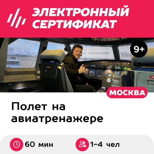 Подарочный сертификат Полет на авиатренажере самолета Airbus A320, 60 мин. для 1-4 чел., будни