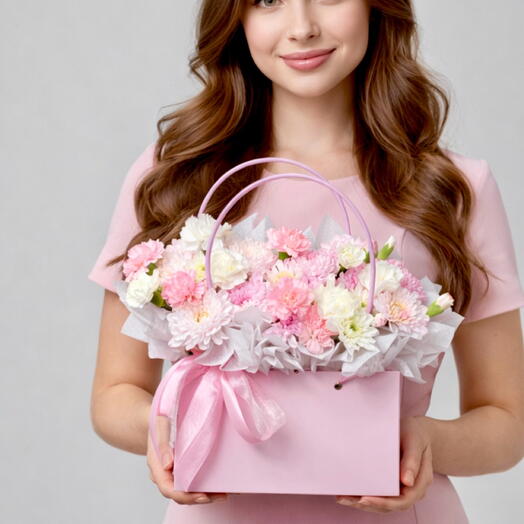 Стойкие хризантемы и диантусы в сумке🌸от Цветочной студии