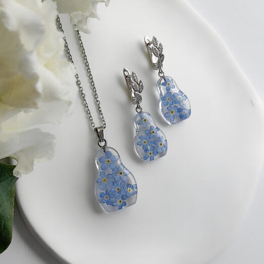 Комплект украшений с незабудками в русском стиле