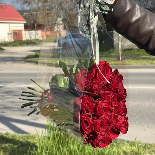 Роза в прозрачной сумке 15 шт
