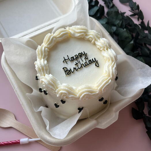Бенто торт ламбет на день рождения с черными сердечками Happy birthday/ дочери, подруге, сестре, девушке, жене, брату