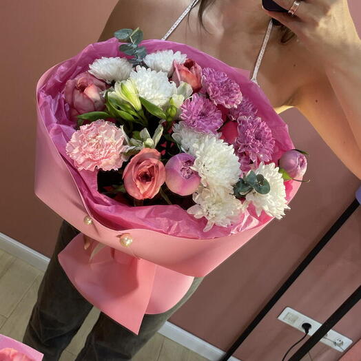 Микс пионы розы хризантема