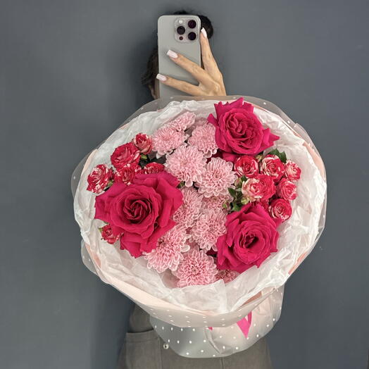 Авторский букет💕 Роза Французская, Кустовая роза и Хризантема
