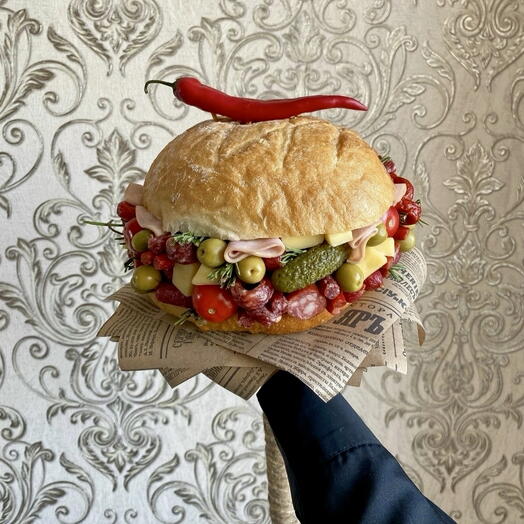 🍔НОВИНКА🍔 Мужской букет-бургер «Американская мечта» из колбасы и закусок