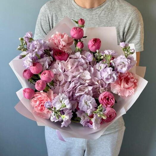 Сиреневая Горьензия, Пионовидные Кустовые розы и Ароматная маттиола 💜