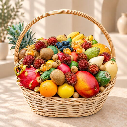 Cesta de frutas "isla Tropical 3" / peso: 15 kg / Tamaño: 46*38*75 / fruta fresca / set de regalo / cesta de regalo