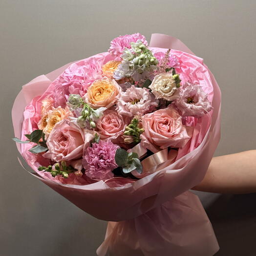 Букет акварельный персиково-розовый