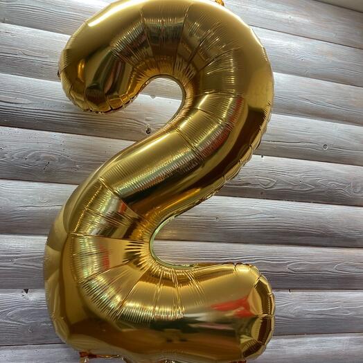 Фольгированный шар с гелием Золотая Два - 1 метр