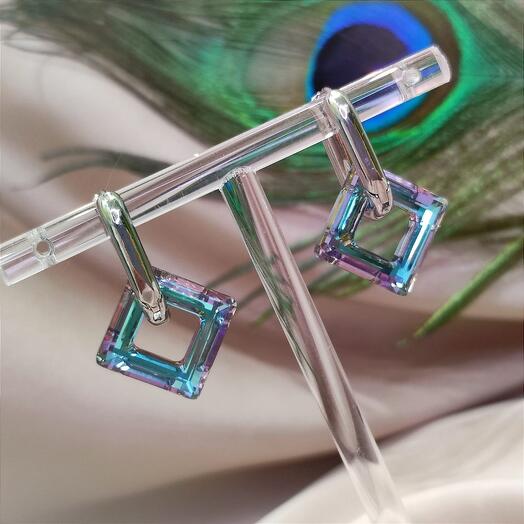 Серьги трансформеры Конго с кристаллами Сваровски (Swarovski) голубая лагуна