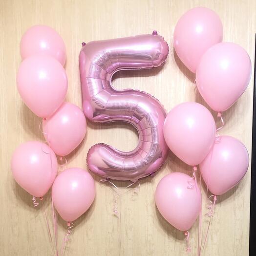 Pink balls with a number for a birthday of 5 years 11 pcs