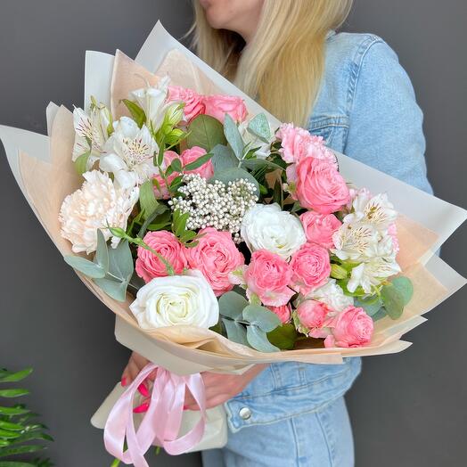 Амели 🌸 Роза пионовидная , экстома , альстромерия , диантус
