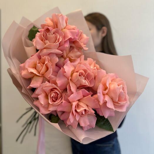 Персиковые французские розы (11шт)