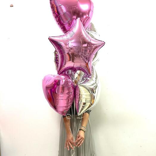 Фольгированные сердца и звезды с гелием для девушки