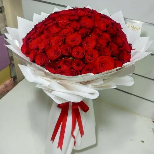 101 Red Roses Bouquet(White Wrapping)