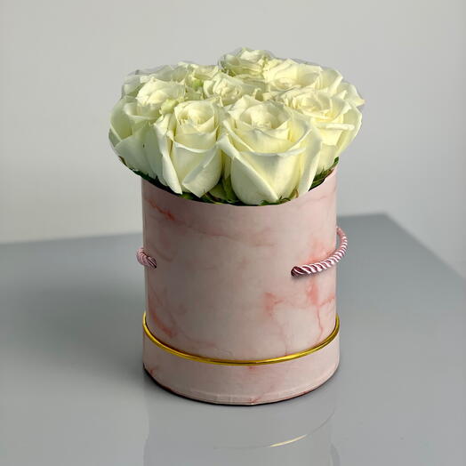Pink Marble Box (White Roses)