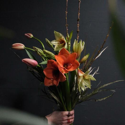 Амариллисы, гревиллея и ветви