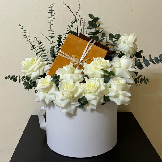 White Roses with Chocolates