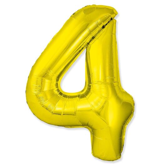 Фольгированный воздушный гелиевый шар цифра 4 золото 102 см (40 дюймов) для украшения праздника и дня рождения