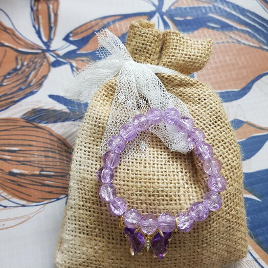 Purple crackle beads bracelet with purple butterfly charm