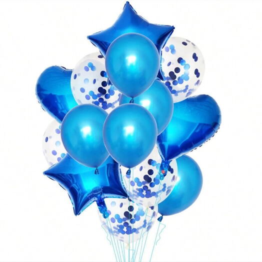 14pcs Blue Latex   Foil Balloons Set, For Birthday Wedding Anniversary Party Decoration