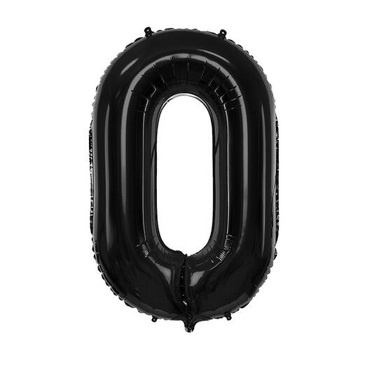 Czarny foliowy balon w kształcie cyfry 0