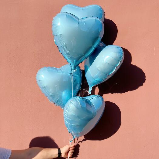Foil balloons with helium Hearts 5 pieces blue