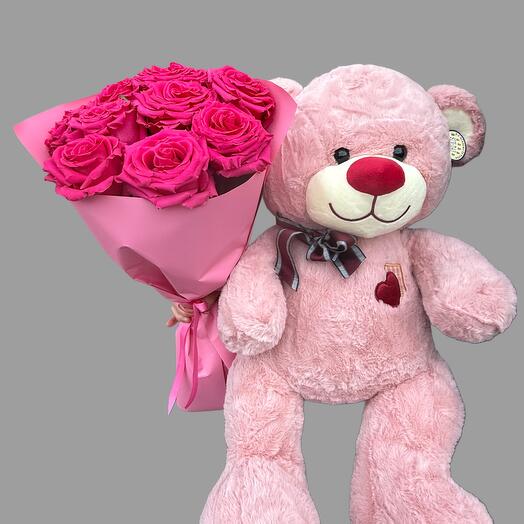 Set of 9 roses plus a teddy bear