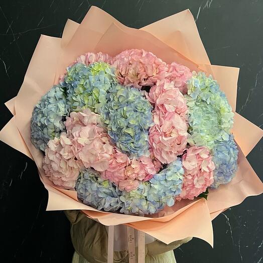 A large bouquet of 15 hydrangeas